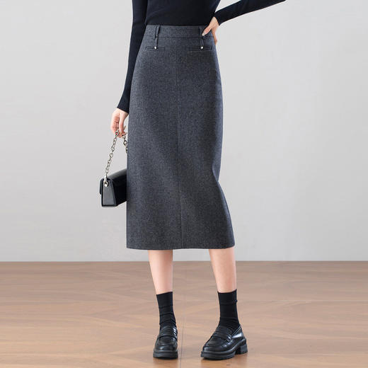 「自」全新升级【铂金会员146/天猫199/差价53】(52255)洛诗琳轻熟风毛呢半身裙2026新款高腰显瘦通勤直筒中长裙 商品图0