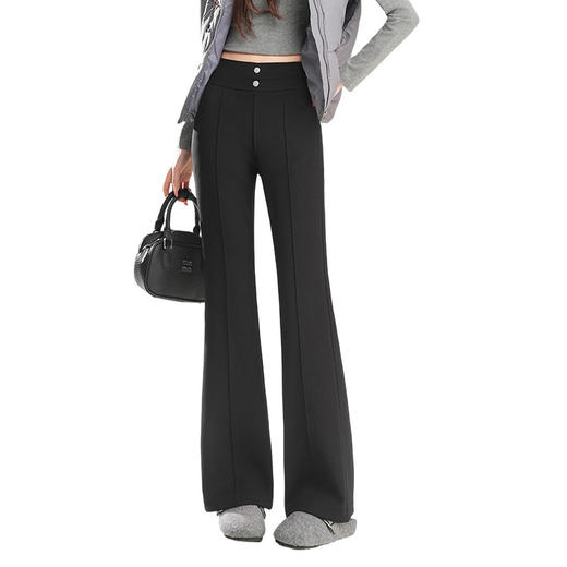 百媚生 【加绒加厚喇叭裤】高弹显瘦裤子女冬高腰黑色休闲长裤Y8876 商品图4
