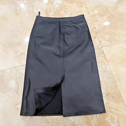 丁摩 真皮皮裙女中超长款绵羊皮半身直筒包臀裙Q2228 商品图3