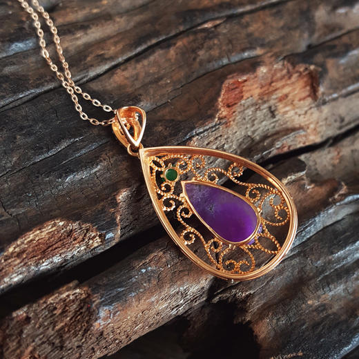 AU750玫瑰金镶钻镶天然细腻水滴型紫罗兰舒俱来吊坠项链32.6*16.7*8.2MM（皆取最大值）链长：45CM（长度可调节）120126XY05 商品图6