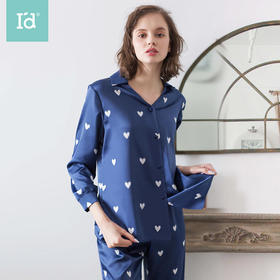 春上新爱帝女式丝滑缎面仿真丝爱心小印花长袖家居服套装