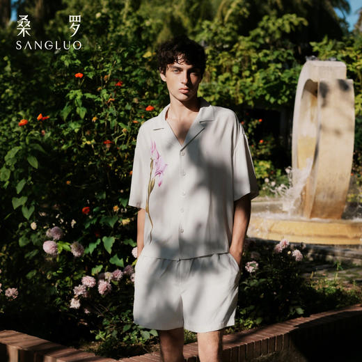 东方鸢尾』桑罗休闲短袖睡衣套装桑蚕丝男士家居服可外穿 商品图2
