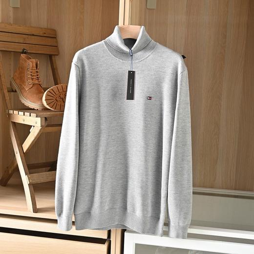 汤米2026秋冬男士经典纯色刺绣小标高领打底毛衣 商品图3