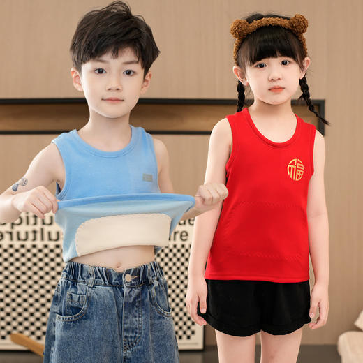 【39.9超值2件❗️儿童德绒贴片背心】宝藏家居服好穿到不想脱，蚕丝绒护肚护背贴身好舒服，巴针六线不易脱线，内衣大红色加绒背心保暖打底少女新款学生发热QQ 商品图0