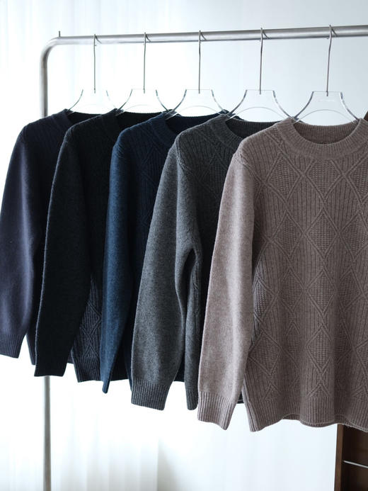 100%绵羊毛高克重提花款菱形格百搭毛衣 商品图6