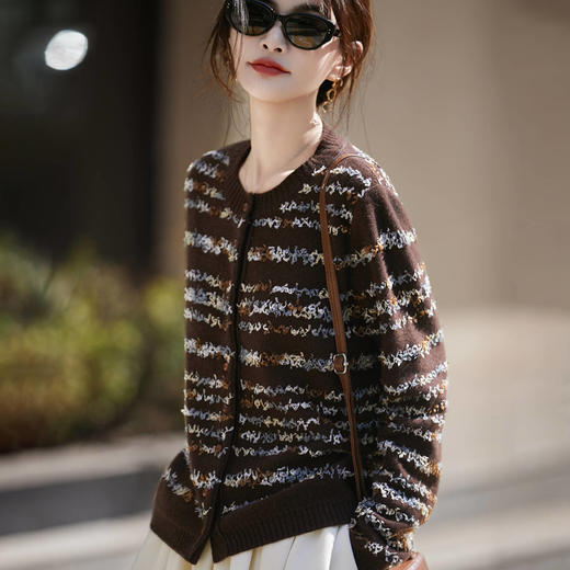 丁摩 法式重工蝴蝶飘线羊绒羊毛针织开衫提花毛衣NS-5200-88 商品图2