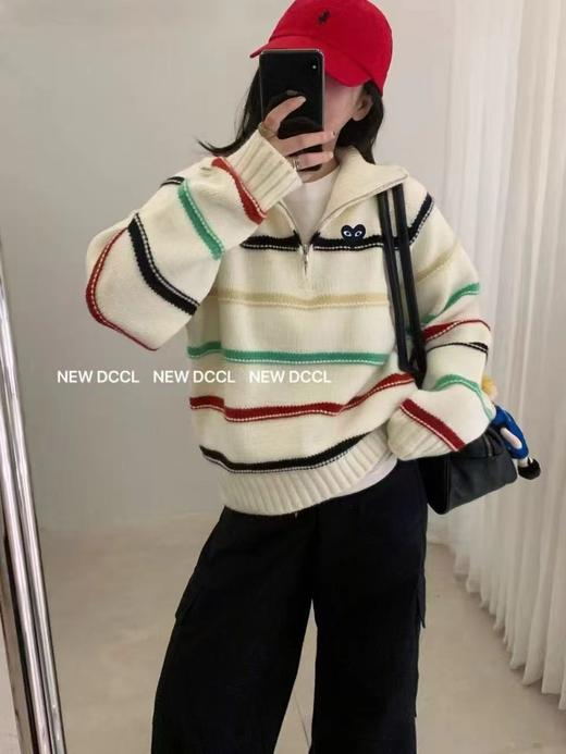 F011263日系秋冬氛围感半拉链宽松针织毛衣 商品图0