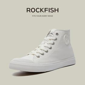 Rockfish高帮帆布鞋情侣男女运动休闲运动鞋新款百搭经典绑带板鞋