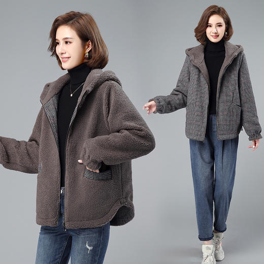 丁摩 双面穿连帽中长款宽松夹棉休闲棉衣棉服XN6625 商品图2