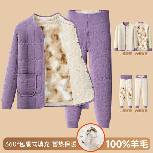 【冬季护背+护膝】家居服男女中老年羊毛加绒加厚套装妈妈爸爸保暖睡衣 商品图1