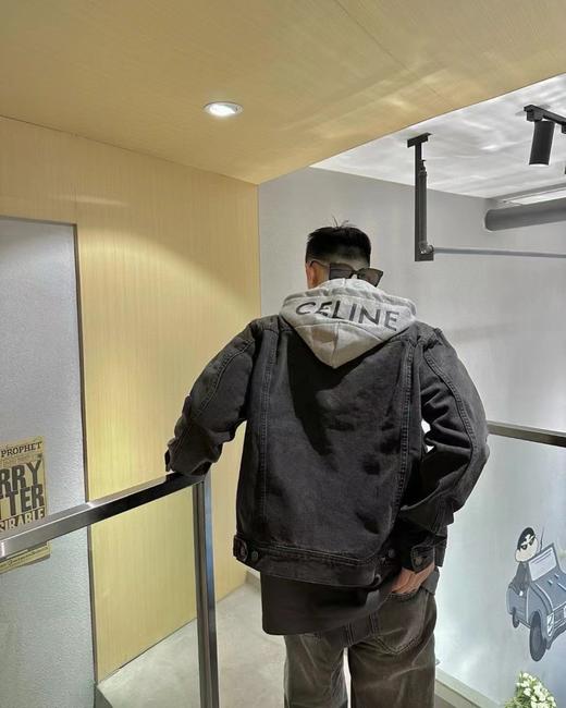 F011218新款假两件拼接连帽印花牛仔外套男女同款 商品图5