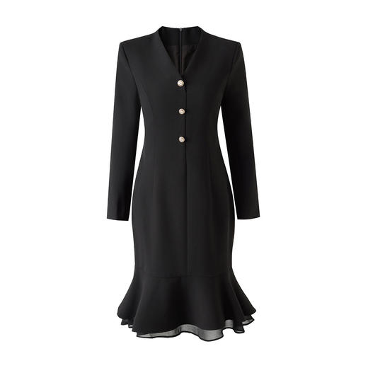 「高货wl」全新升级【铂金会员358/天猫479/差价121】(03931)洛诗琳气质职业通勤风连衣裙2026春季新款V领收腰鱼尾裙 商品图4