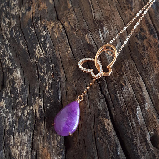 AU750玫瑰金镶钻镶天然细腻蝴蝶造型紫罗兰舒俱来吊坠项链37.5*9.5*3.9MM（皆取最大值）链长：45CM（长度可调节）120126XY02 商品图5