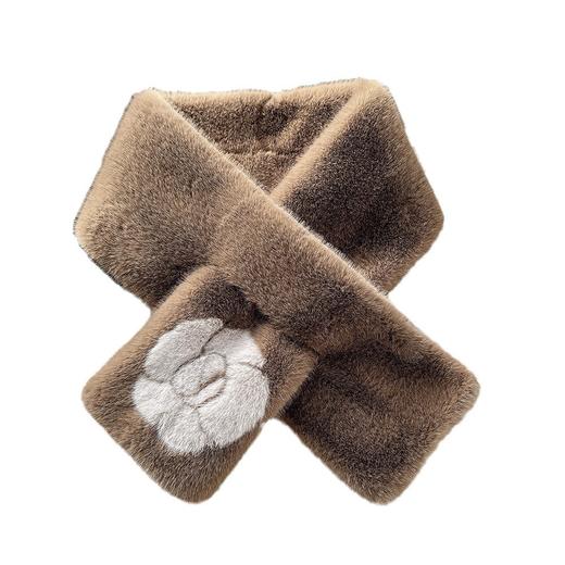 雀说手工缝制山茶花毛绒绒围巾女冬季保暖交叉知性文艺毛领围脖高品质ALW035 商品图4