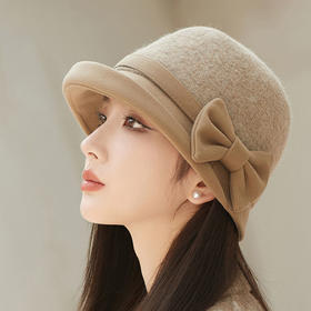 丁摩 赫本风卷边蝴蝶结羊毛渔夫帽子女韩国秋冬轻奢保暖礼帽盆帽潮5ZF-3126