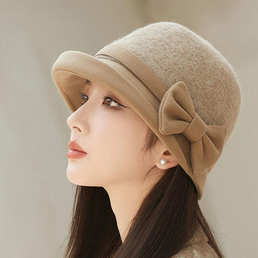丁摩 赫本风卷边蝴蝶结羊毛渔夫帽子女韩国秋冬轻奢保暖礼帽盆帽潮5ZF-3126 商品图0