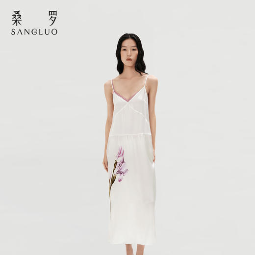 东方鸢尾』桑罗假两件V领吊带裙桑蚕丝女睡裙可外穿 商品图4