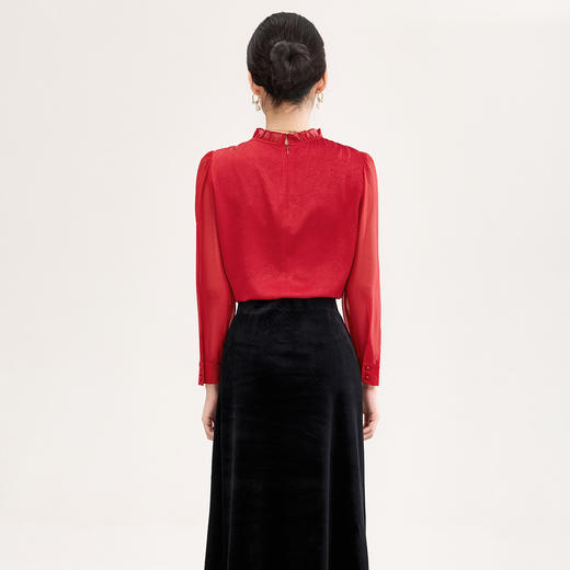 「高货wl」全新升级【铂金会员238/天猫319/差价81】(04229)洛诗琳2026春季新款法式提花肌理感绉缎拼乔其纱长袖衬衫 商品图2