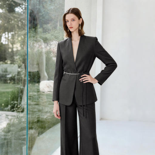 IWY/高级感灰色西装套装女V领收腰显瘦通勤职业装极简风两件套WCP333 商品图2