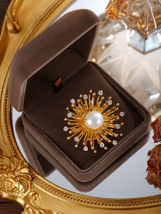 子佩集【炽焰凝诗】珍珠惜王妃胸针【XXXZ241】11mm珠镀金蒲公英2601 商品图2