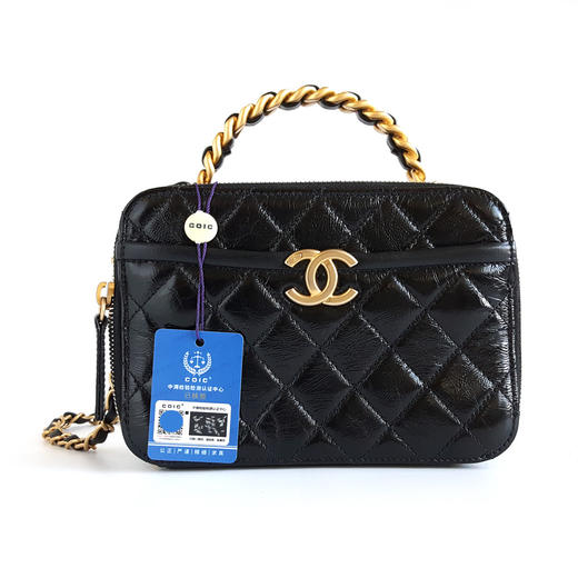 【95新】CHANEL香奈儿黑金油蜡皮手柄方盒子相机包单肩包女士 060126NJS29 商品图0