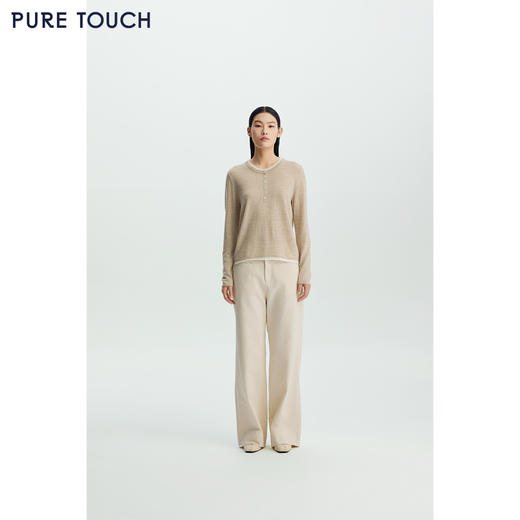 商场同款PURE TOUCH女装26春夏新款圆领羊毛针织衫撞色领宽松毛衣 商品图1