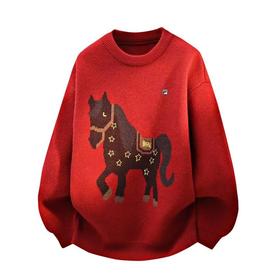 F011234马到成功一马当先2026生肖马品质秋冬圆领提花潮流毛衣