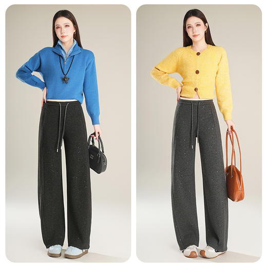 百媚生 【加绒加厚星星裤】羊毛蚕丝休闲裤女冬季垂感抽绳直筒裤Y8877 商品图1