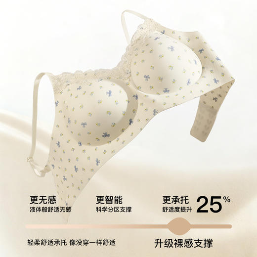 A1-【A-C杯】【甜美少女感 法式碎花蕾丝】舒适自然聚拢新年红无感内衣女文胸  花漾绯色 商品图5
