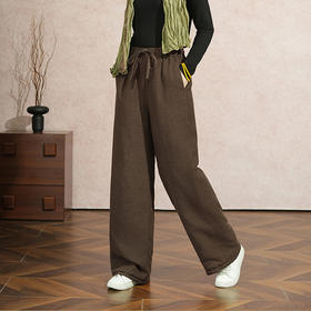 百媚生 天丝苎麻棉裤25冬新款直筒裤防寒保暖加棉女裤TDA-8832