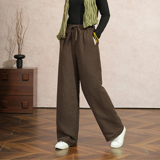 百媚生 天丝苎麻棉裤25冬新款直筒裤防寒保暖加棉女裤TDA-8832 商品图0