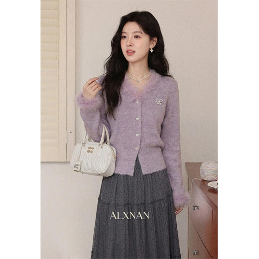 鹿向南「心动邂逅」秋冬气质法式紫色毛衣女温柔高级慵懒针织上衣 商品图0