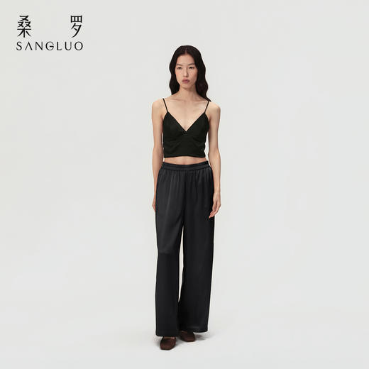 百搭神器』桑罗睡裤桑蚕丝中低腰黑色阔腿裤女外穿休闲裤 商品图1