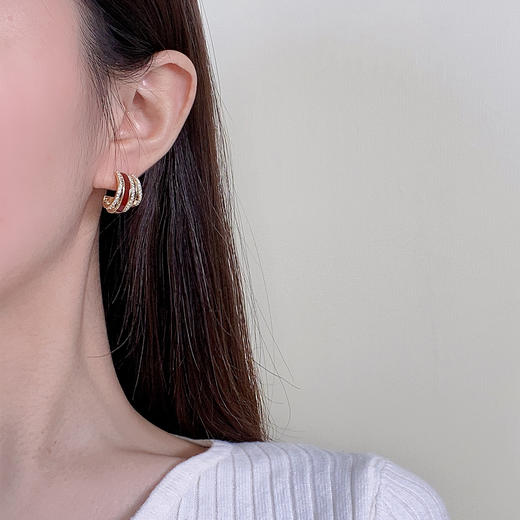 雀说复古港风小香风红色轻奢锆石耳钉时尚气质耳饰925银针耳环高级感ALW19275B 商品图2