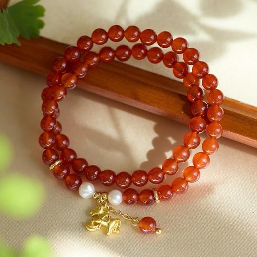 【马上开心·猫眼石双圈手串】敦煌福泽小众新中式红玛瑙猫眼石渐变双圈手串女 高级感小木马叠戴 商品图10