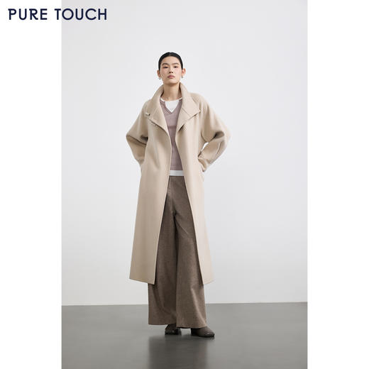 商场同款PURE TOUCH女装25秋冬羊绒毛呢大衣立领系带中长款外套 商品图1