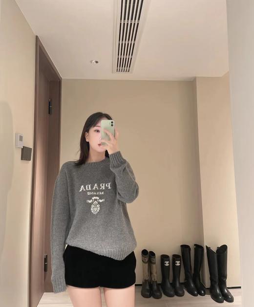 F011214精典三角标提花字母logo大标情侣圆领针织毛衣 商品图4