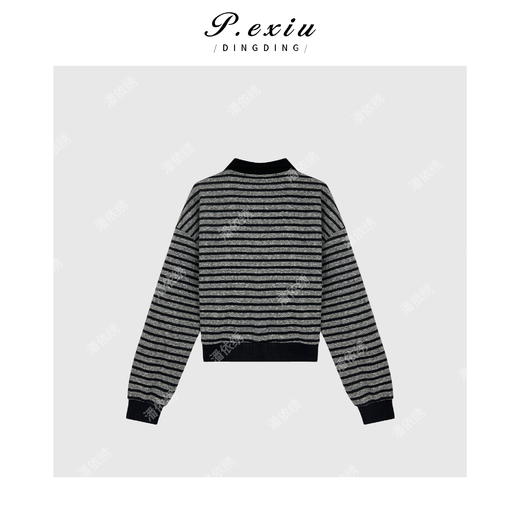 04-6潘依绣丁丁宠粉韩系撞色条纹夹花长袖短外套Q2338 商品图1