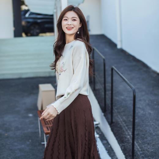 【林栖设计小店】宋瓷雅画|绵羊毛印花米白宽松新中式2026春新款毛织上衣1961049 商品图4