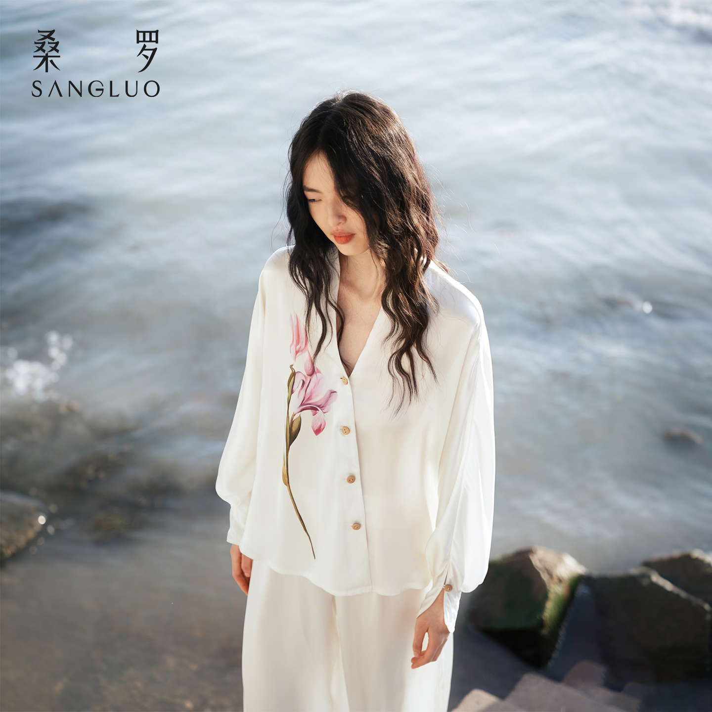 东方鸢尾』桑罗中式V领睡衣套装桑蚕丝女长袖家居服外穿