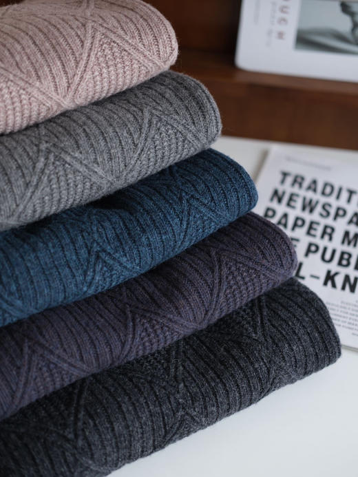 100%绵羊毛高克重提花款菱形格百搭毛衣 商品图7