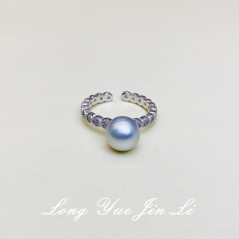 S925珍珠戒指（海水真多麻）；8-9mm