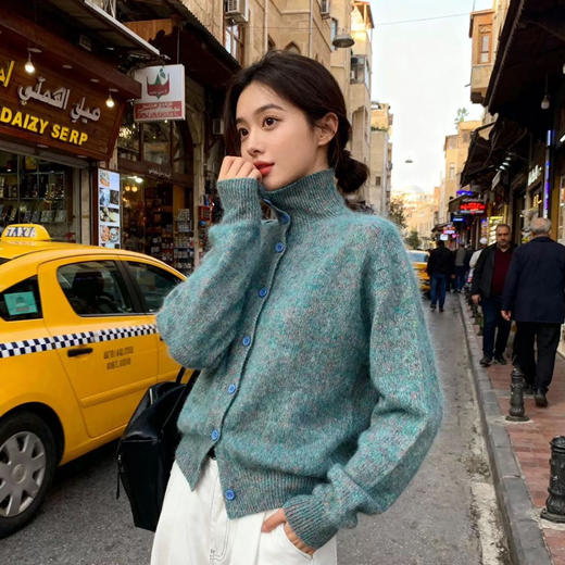 [莫奈花纱」小皮草油画感拉毛开衫系列 【72小时发货】，高级莫奈花园配色，绵羊毛与山羊绒混纺 商品图1