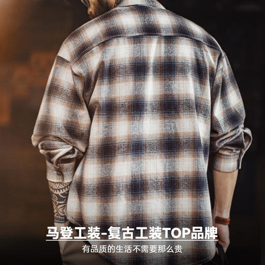 马登工装美式复古格子拉链衬衫翻领格纹纯棉外套开衫长袖衬衣男春 商品图4