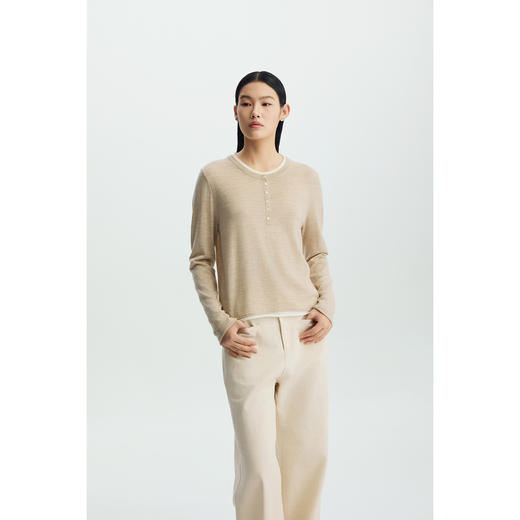 商场同款PURE TOUCH女装26春夏新款圆领羊毛针织衫撞色领宽松毛衣 商品图5