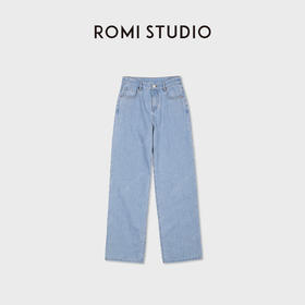 ROMI STUDIO“蓝标系列”复古水洗做旧皮牌浅蓝牛仔裤 RWDSXY1706