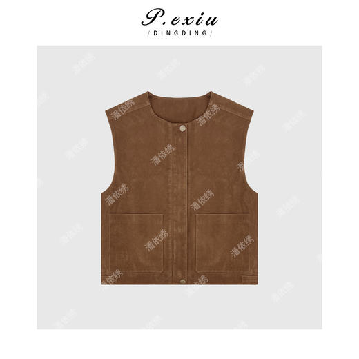 04-3潘依绣丁丁宠粉韩系简约圆领马甲短外套Q1724 商品图0