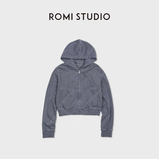 ROMI STUDIO“休闲简约”100精梳棉做旧磨白帽衫卫衣外套RWCWS67304 商品图0