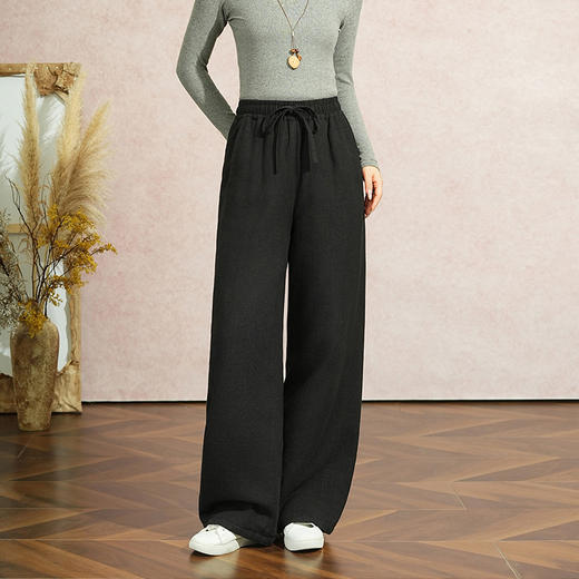 百媚生 天丝苎麻棉裤25冬新款直筒裤防寒保暖加棉女裤TDA-8832 商品图2