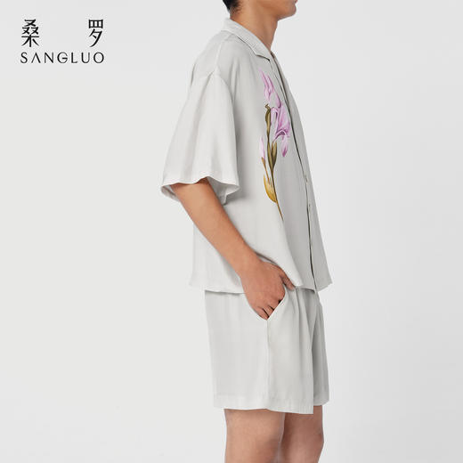 东方鸢尾』桑罗休闲短袖睡衣套装桑蚕丝男士家居服可外穿 商品图3